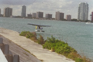 Amphibious ultralight airplane on Biscayne Bay